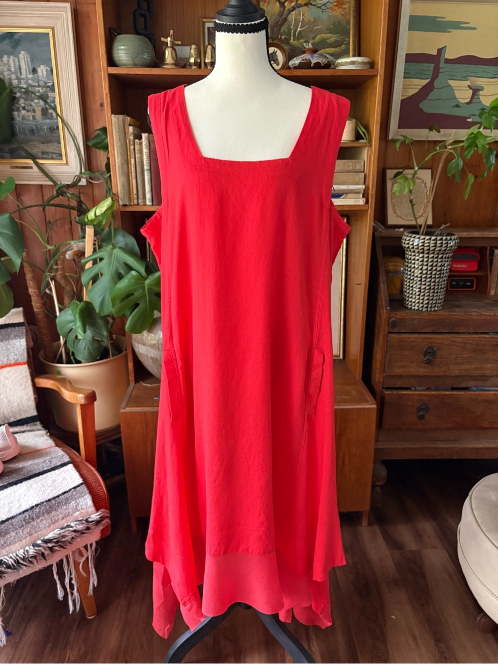 Lagenlook Coastal Linen Blend Plus Size Red Dress Cynthia Rowley 1X NWOT